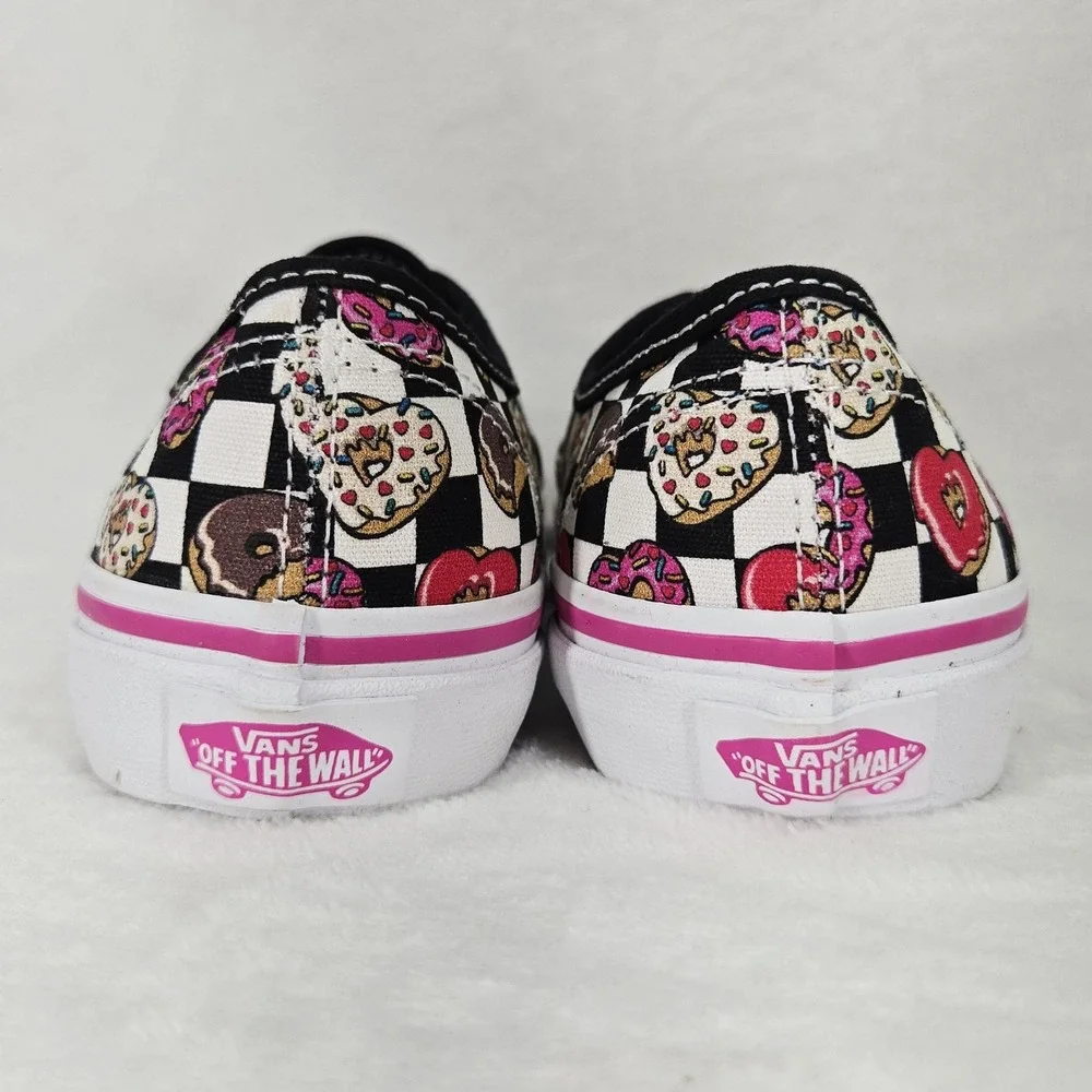 Vans Shoes Kids 3 Black White Pink Donut Heart Checkerboard Low Top Skater